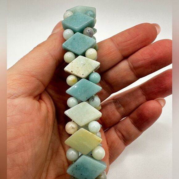 Amazonite stone diamond pattern stretchy bracelet! - Picture 3 of 8